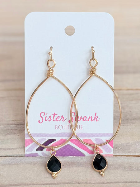 Stone Drop Earrings - Black