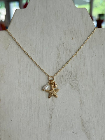 Seaside Necklace with Starfish & Pearl
