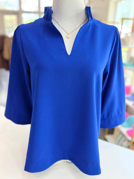 Ruffled Romance Blouse - Royal Blue