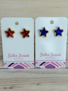 USA Glitter Star Stud Earrings