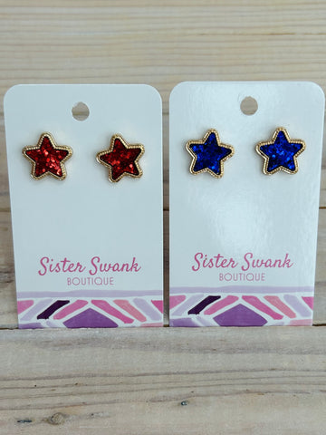 USA Glitter Star Stud Earrings