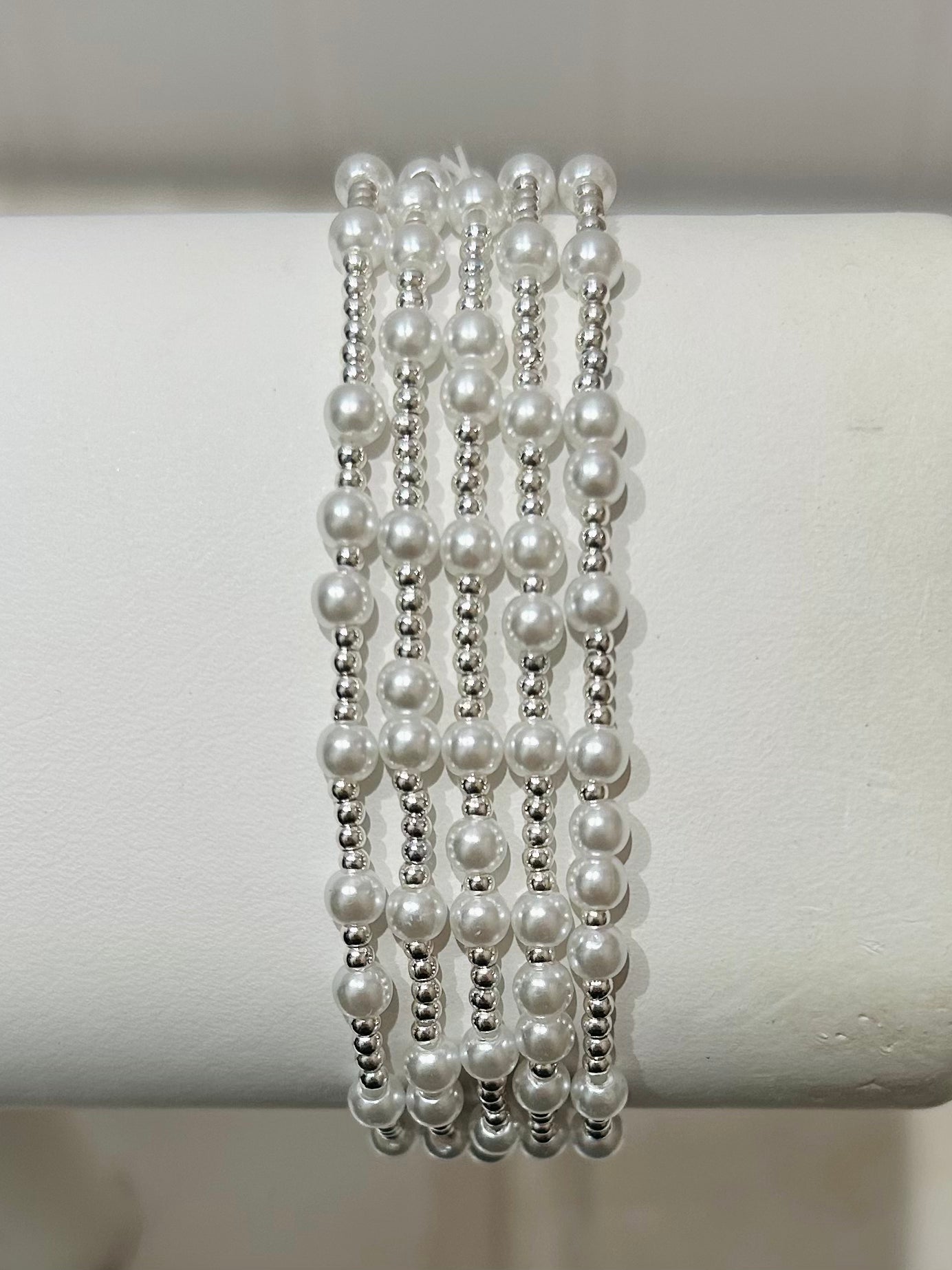 Stretch Pearl Beaded Bracelets - Silver