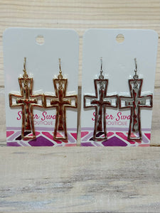 Nesting Hammered Metal Cross Drop Earrings