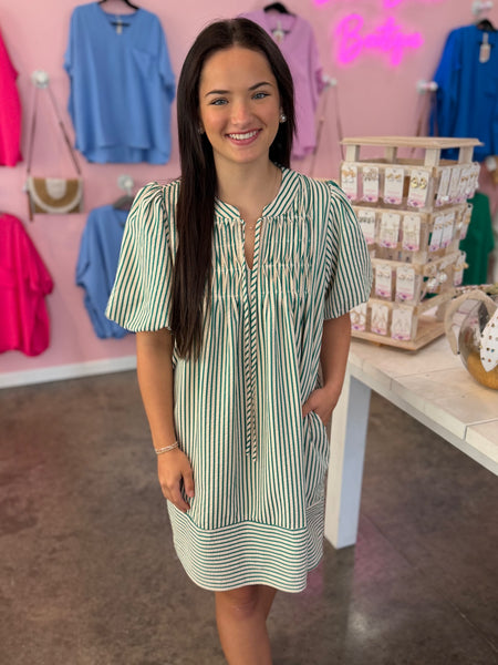 Sweet Harbor Stripe Dress - Green