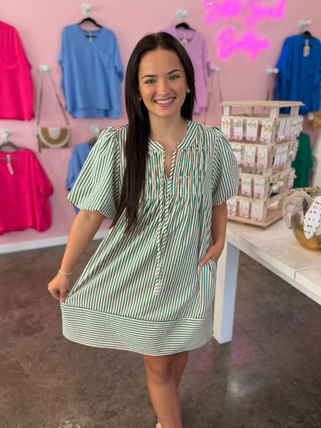 Sweet Harbor Stripe Dress - Green