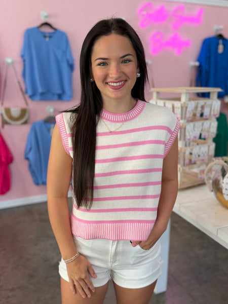 Coastal Ease Striped  Top - Pink