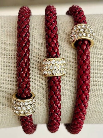 Box Chain Stretch Bracelets - Maroon