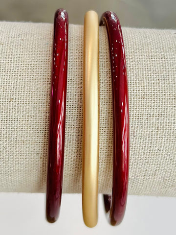 Set of Three Bangle Bracelets - Maroon