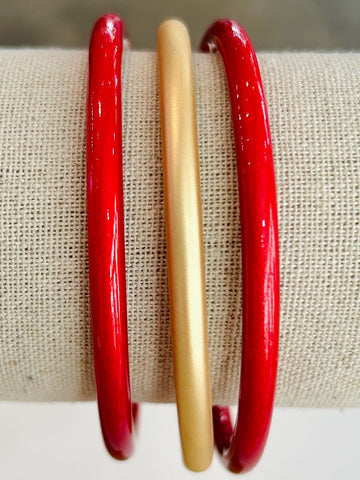 Set of Three Bangle Bracelets - Red