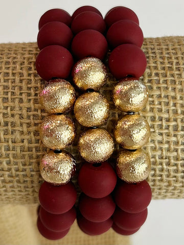 Set of Three Beaded Bracelets - Maroon