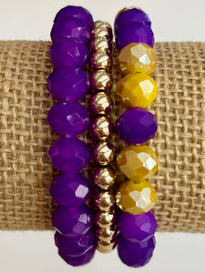 Gameday Stretch Beaded Bracelet Set - Purple/Yellow