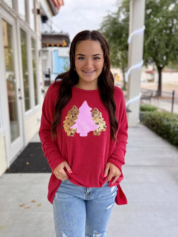 Holiday Magic Tree Patch Top - Red
