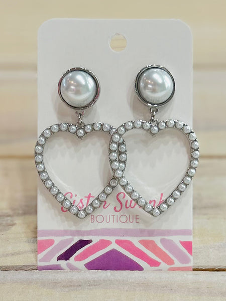 Love Struck Heart Earrings with Pearls