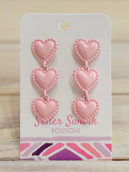 Blushing Heart Drop Earrings - Pink