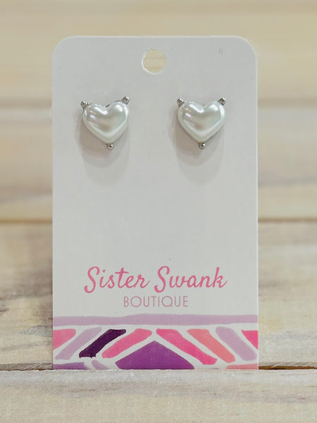 Puffy Heart Stud Earrings - Sliver
