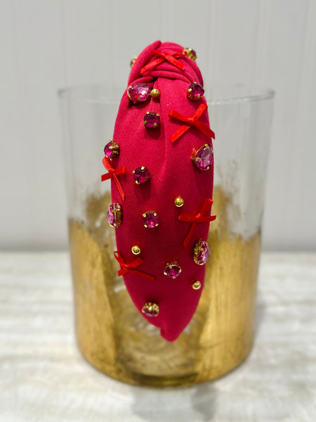 Bow & Bling Headband - Hot Pink