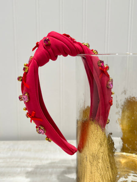 Bow & Bling Headband - Hot Pink