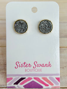 Round Druzy Stud Earrings