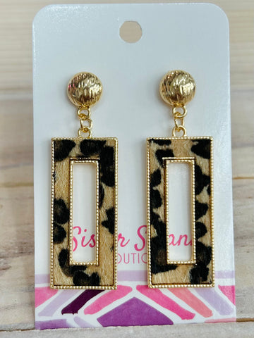 Hollow Rectangle Cheetah Print Earrings