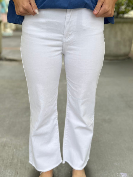 Acid Washed Bootcut Pants - White