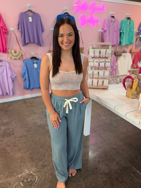 Coastal Breeze Linen Pants - Lt Blue