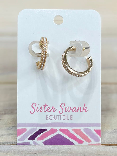Timeless Pearl Stud Hoops - Gold