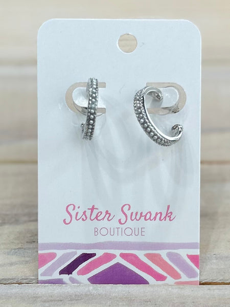 Timeless Pearl Stud Hoops - Silver