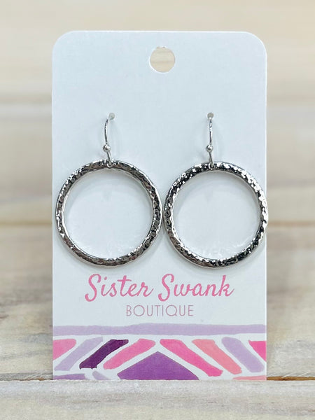 Sleek Hammered Drop Earrings - Silver