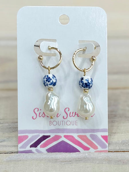 Vintage Look Bead & Pearl Drop Earrings