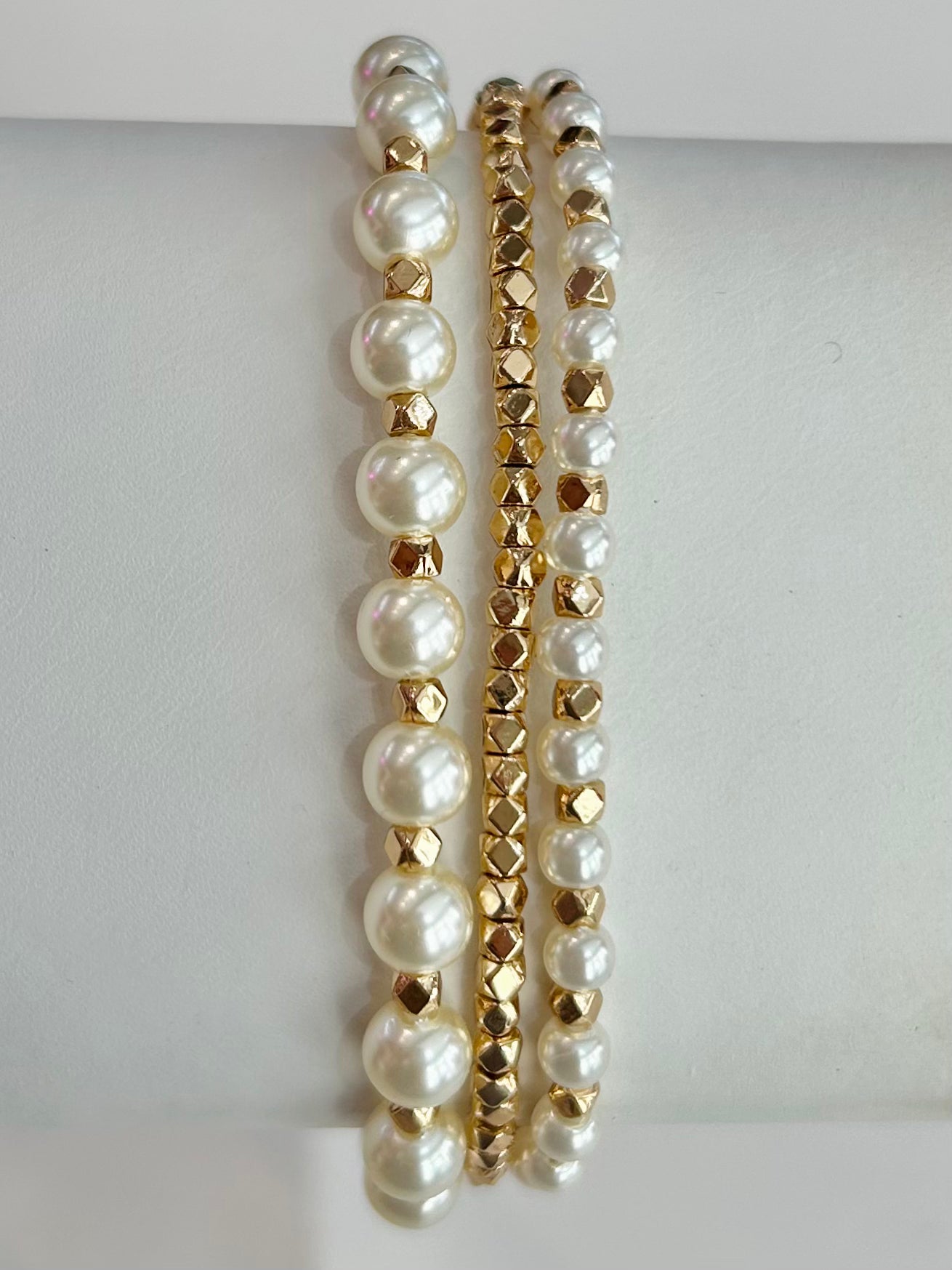 Gold Pearl Beaded Bracelet Set