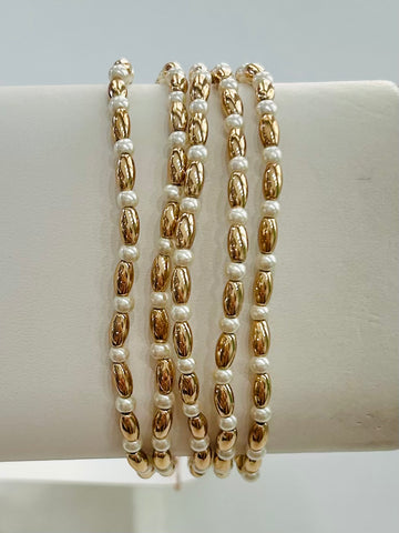Set of Five Gold and Pearl Bracelet