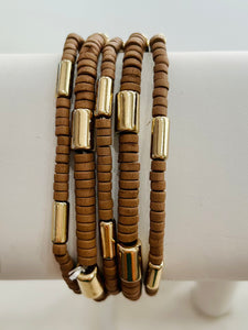 Beaded Stretch Bracelet Set - Brown