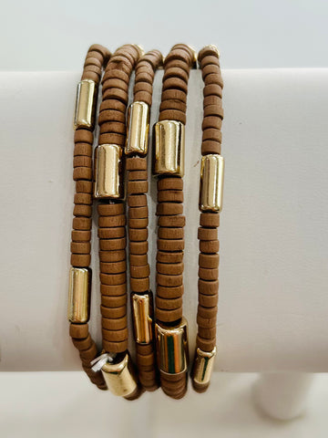 Beaded Stretch Bracelet Set - Brown