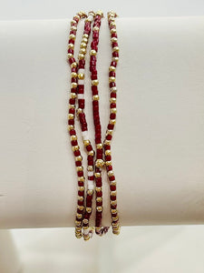 Dainty Maroon/Gold/White Bracelet Set