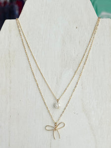 Bow And Pearl Double Layered Necklace