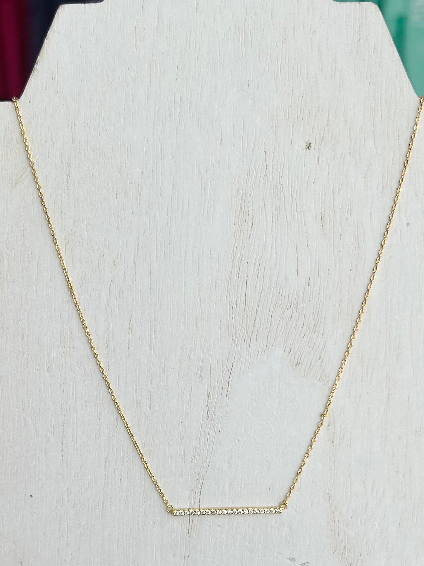 Short Gold Necklace With Gold Diamond Bar