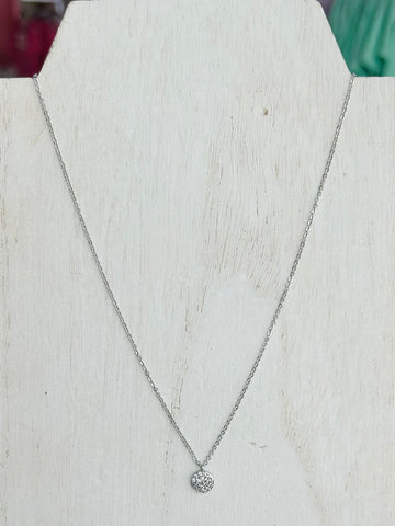 Short Silver Necklace With Circular Diamond Charm