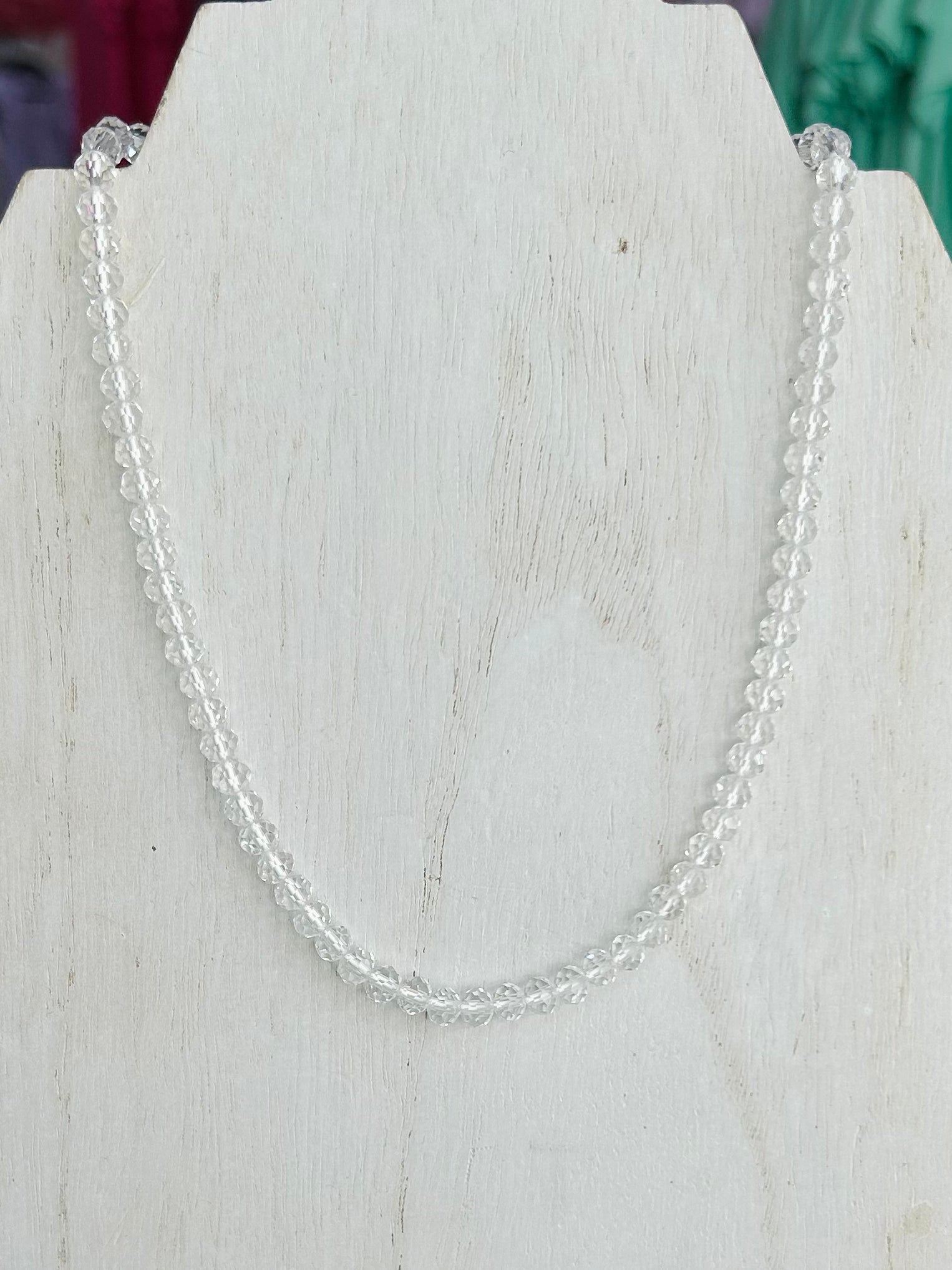 Corded Clear Beaded Necklace - White