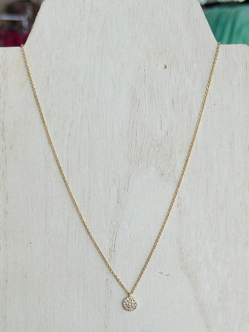Short Gold Necklace With Circular Diamond Charm