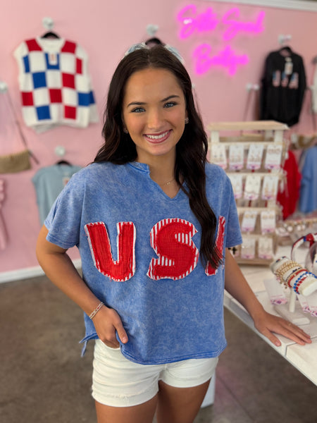 Coastal USA Washed Top - Blue
