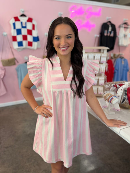 Seaside Stroll Striped Dress - Pink