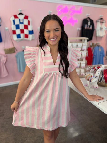 Seaside Stroll Striped Dress - Pink