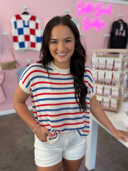 Red White & Striped Sweater Top