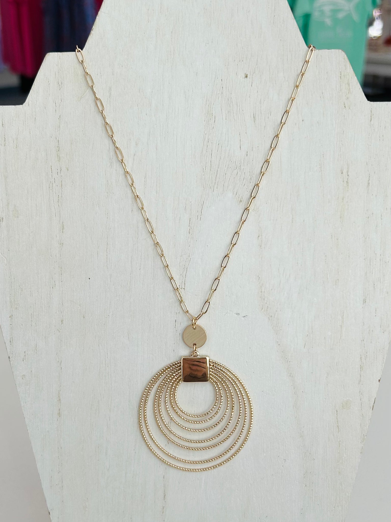 Long Layered Ring Pendant Necklace - Gold