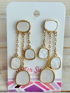 Gold Pearl Rounded Square Earrings