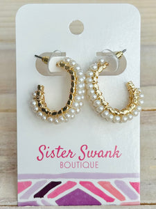 Layered Pearl Beaded Hoop Earrings