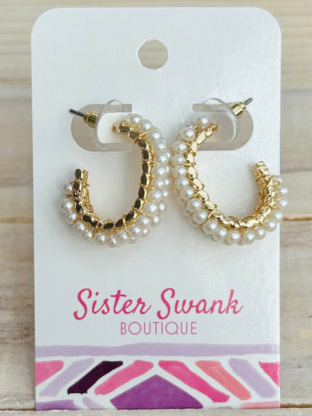 Layered Pearl Beaded Hoop Earrings