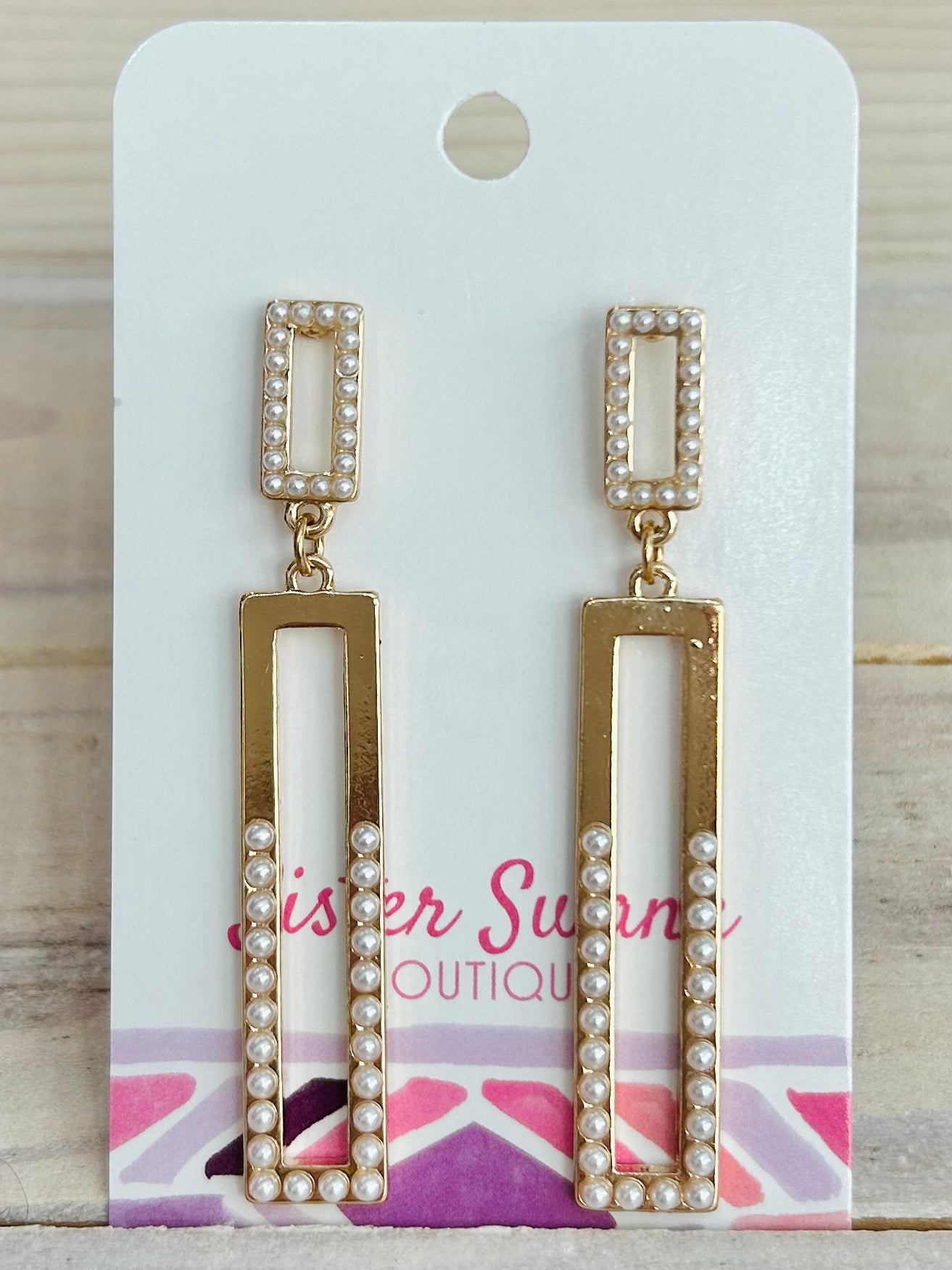 Pearl Rectangle Drop Earrings