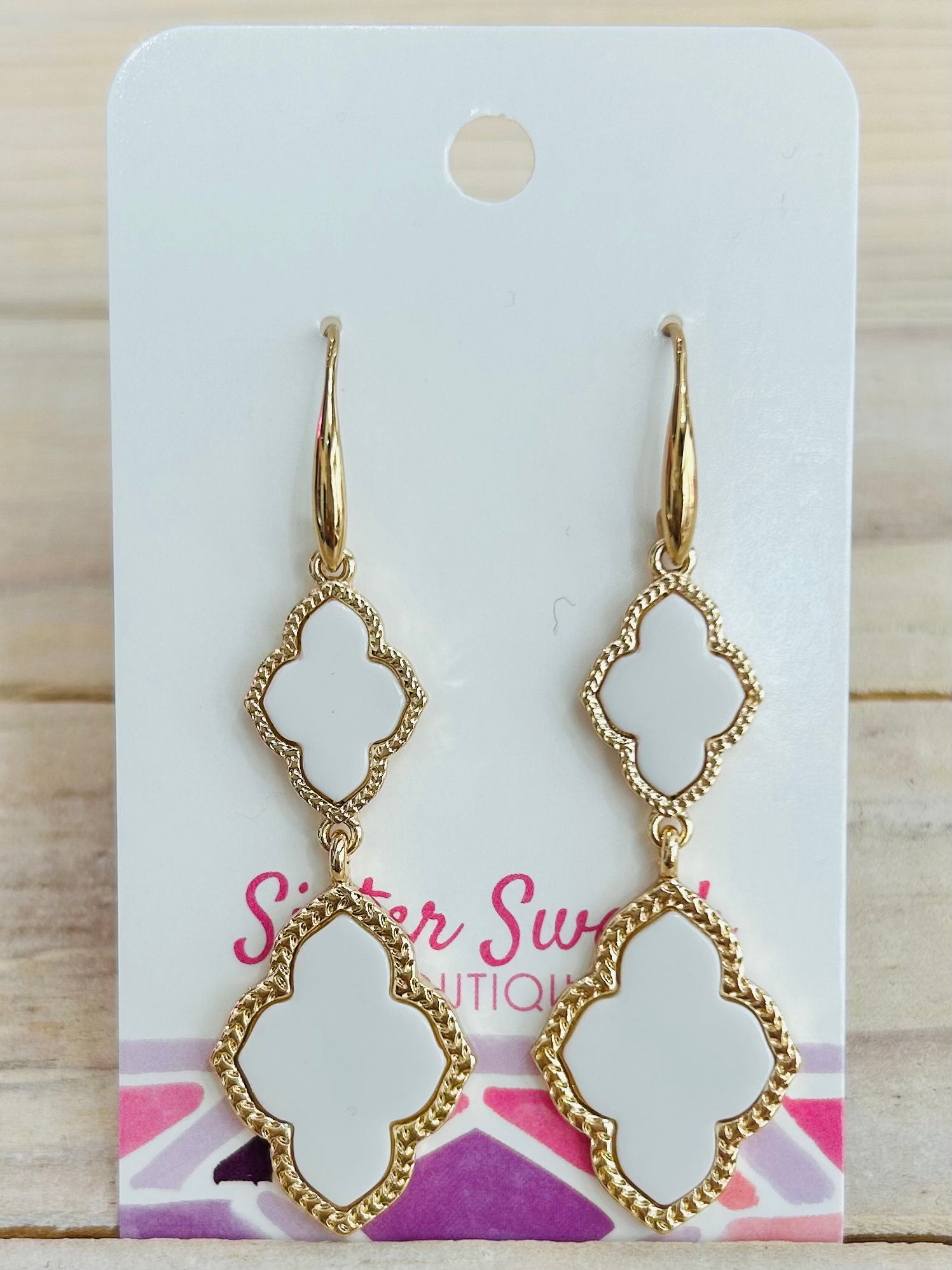 Linked Clover Drop Earrings - White