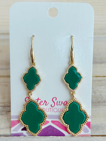 Linked Clover Drop Earrings - Green